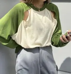 CIAOPANIC シアー配色肩スリットラグラン TEE グリーンのサムネイル