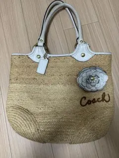 最終値下げ　COACH かごバッグ ベージュ/ブルー 最終値下げ COACH かごバッグ ベージュ/ブルー - メルカリ