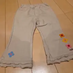ミキハウス 花刺繍 ベージュ ロングパンツ100
