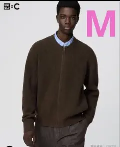 ユニクロC クルーネックフルジップカーディガン Mダークブラウン　新品