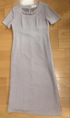 ワンピース 格子柄 半袖 ロングワンピース ベージュ フォーマル