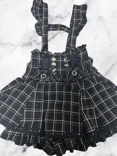 ୨୧LIZLISA レースアップサスペンダー付スカパン ブラックチェック୨୧