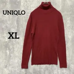 美品　UNIQLO 毛100% タートルネックセーターゆったりXLレッド 秋冬