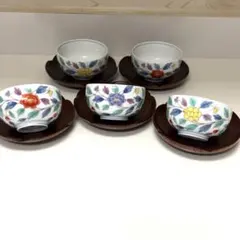有田焼 西山製 花柄　湯呑み　茶托　5客セット