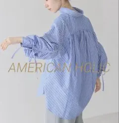 AMERICAN HOLIC＊ イージーケアバックギャザー袖リボンシャツ M