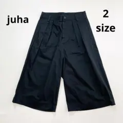 6159 juha タックワイドパンツ　クロップド　2タック　コットン　ブラック