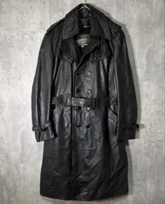本革 レザー トレンチコート ロング 黒 ベルト ライナー vintage