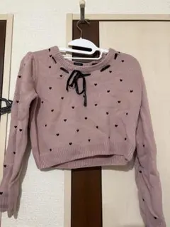 ハート柄 クロップドニット 長袖