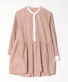 SHIPS ぺプラム　ブラウス　ピンク　ストライプ　チュニック　長袖