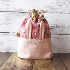 【生えうさぎ巾着】コップ袋　ハンドメイド小物入れ　ピンク花柄　オリジナル　グッズ