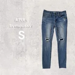 アズールバイマウジー デニムパンツ ストレートジーンズ ダメージ加工 ストレッチ