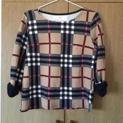 チェック柄五分袖トップス