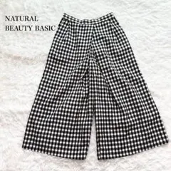 ナチュラルビューティー タックワイドパンツ ガウチョ ギンガムチェック ウール混