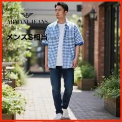 A4677★美品★ARMAANI JEANS*チェックシャツ*S相当*ブルー系のサムネイル