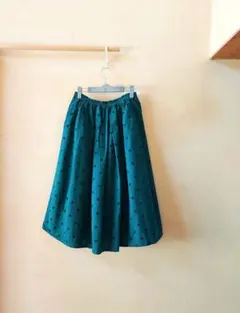 ＊綿麻起毛＊ドットスカート＊グリーン＊サマンサモスモス