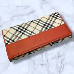 バーバリー　Burberry 長財布　ノバチェック　がま口　オレンジ　希少