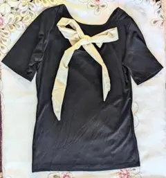 黒 背中リボン カットソー Tシャツ 夏 トップス 14746 薄手 半袖 新品