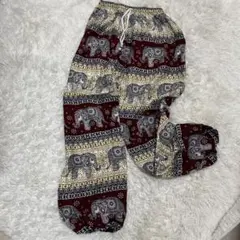 【新品未使用】タイパンツ　象　ゾウ　えんじ　赤