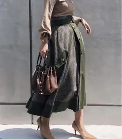ameri CHECK TRENCH SKIRT カーキのサムネイル