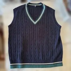 UNIQLO ネイビー ケーブル編み ニットベスト XL