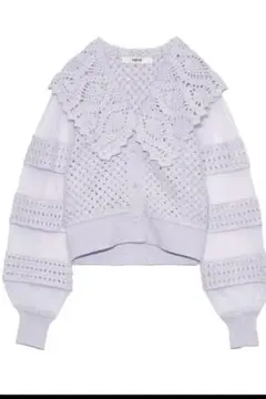 新品タグ付き　FUR FUR ビッグカラークロシェカーディガン　ラベンダー