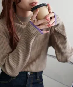 DISCOAT モチモチリブパイピングハイネック　パープル