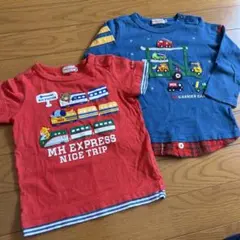 ミキハウス ロンTシャツ 2枚セット 90 半袖長袖秋冬男の子　乗り物