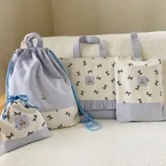 レッスンバック　女の子　上履き入れ　ナップサック体操服袋　給食袋　リボン　水色