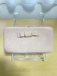 ☆新品未使用☆レディース 長財布 ハードタイプ リボン くすみピンク
