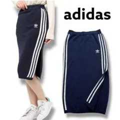 adidasアディダス　ネイビー　コットンニットスカート　トレフォイル　M