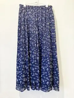 Honeys／小花柄ロングスカート／L／ネイビー