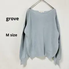 グローブ　grove ニット　M 長袖　ブルー　ボートネック　ドロップショルダー