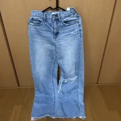 フレアカットデニム ライトブルー ダメージ加工