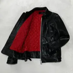 ナノユニバース　ラムレザージャケット　ライダース革ジャン　赤キルティング ナノユニバース ラムレザージャケット ライダース革ジャン 赤