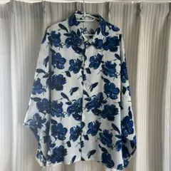 メンズ 長袖シャツ 花柄 ブルー ホワイトのサムネイル