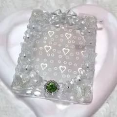 即購入OK❤︎硬質ケースデコ ホイップデコ 緑 高透明 リボン 花 No.258