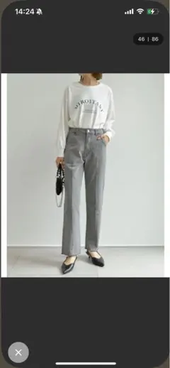 Re :EDIT グレー バックスリット　ストレートデニムパンツ　AMサイズ