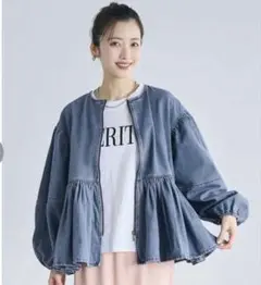 coca デニムギャザーアウター ブルー M