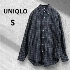 UNIQLO ユニクロ　チェック柄長袖シャツ　ネルシャツ　S ネイビー　綿100