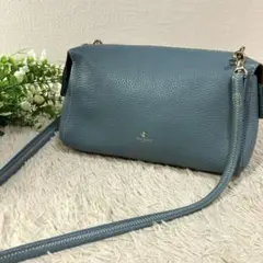 美品　PELLE BORSA シンプルショルダー　ポーチ ブルーグレー　シボ革