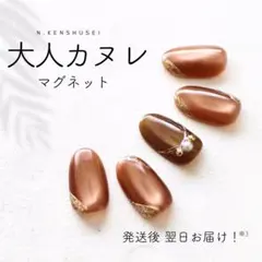 秋ネイル ニュアンスネイルチップ ちゅるん うるうる ブラウン マグネット