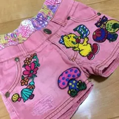 グラグラ　ショートパンツ　レトロ　アニマル　きのこ　刺繍　パッチワーク　リメイク