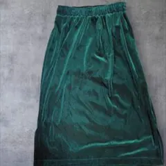 ダークグリーン ベロア ロングスカート