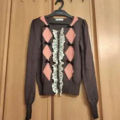 美品 ロイスクレヨン Doralice アーガイル柄 長袖ニット カーディガン