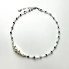 パールネックレス　ビーズジュエリー シルバーアクセサリー　ハンドメイド