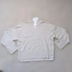 グローバルワーク　メルティ袖ボタンスタンドプルオーバー　パールグレージュ