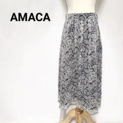 アマカ他1点 リバティプリント ロングスカート 36 紺 花柄 洗える