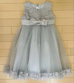 グレー 花　リボン　フォーマル　120〜130 発表会　結婚式　キッズドレス