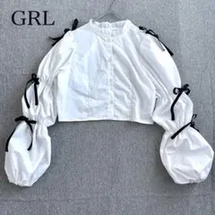 グレイル ブラウス ボリュームスリーブ リボンギャザー ショート丈 ホワイト F