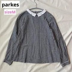 parkes ギンガムチェック ブラウス 白襟 やや起毛 サイズM